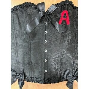 Corset Story Black Damask Brocade Boned Corset UK 24 Scarlet Letter A Burlesque